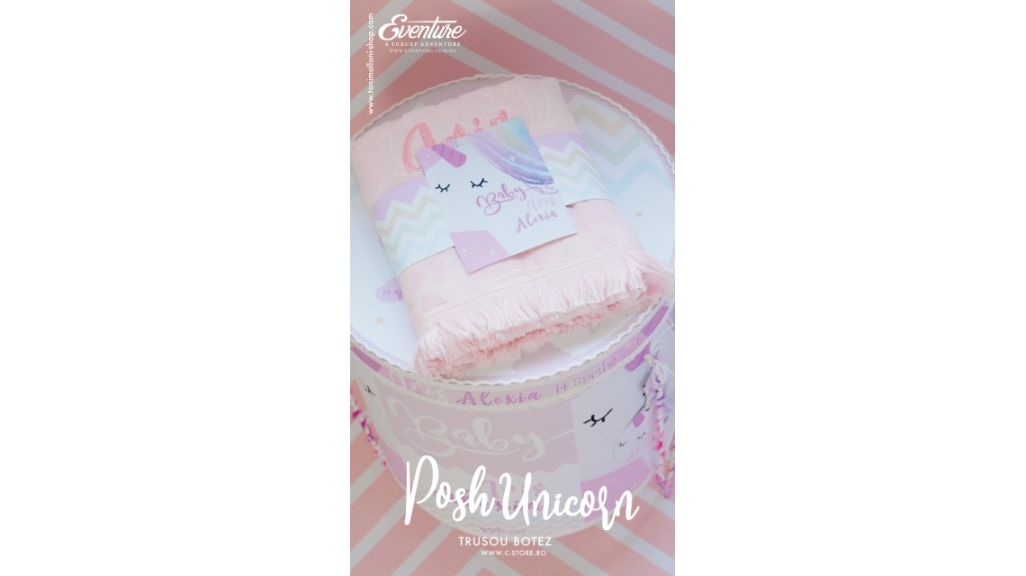 Trusou de botez pentru fetite modern cu unicorni, Posh Unicorns 3